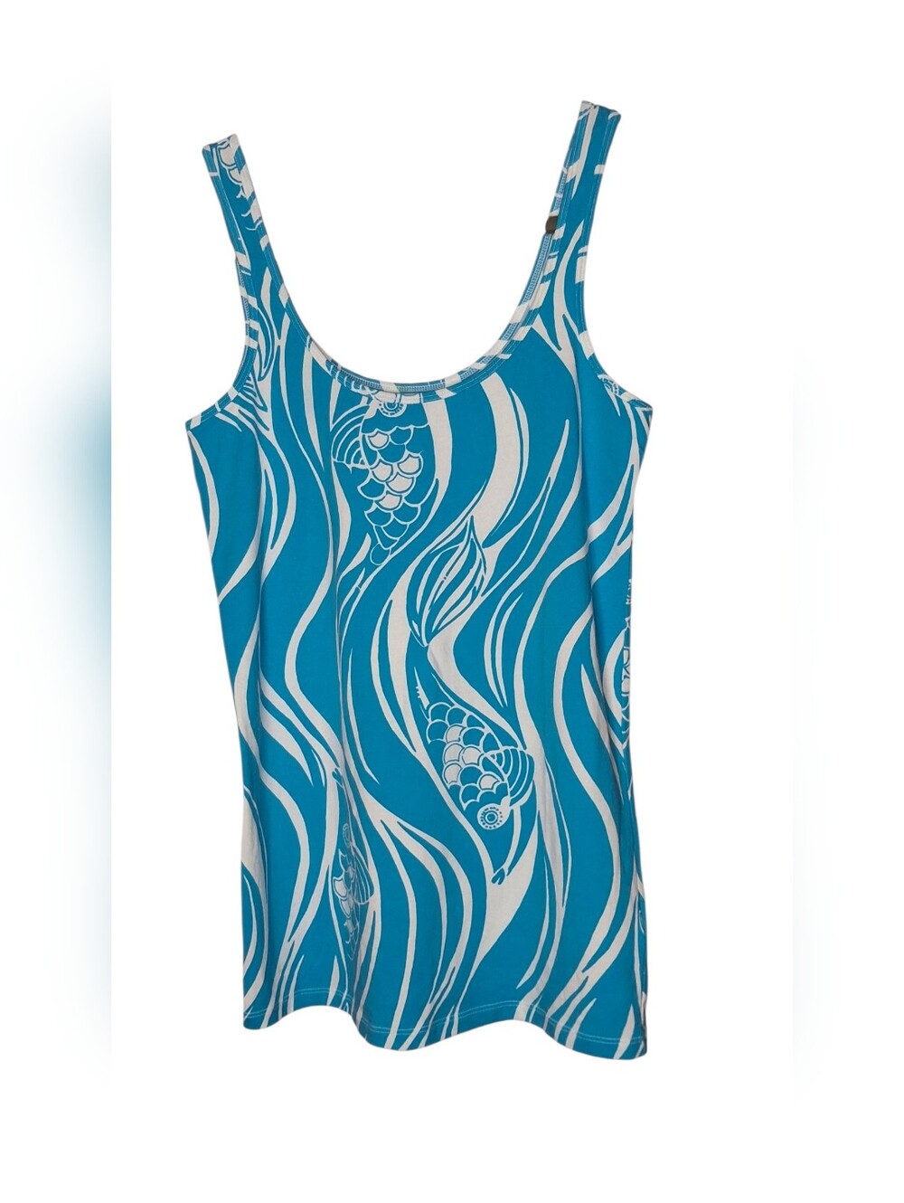 Lilly Pulitzer Womens Tabbie Tank Blue Joe Fish Resort Slim Fit Size Medium